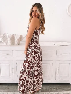 Clearance Catrice Dress - Leafy Mocha Cut Out Dresses|Midi Dresses
