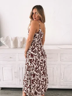 Clearance Catrice Dress - Leafy Mocha Cut Out Dresses|Midi Dresses