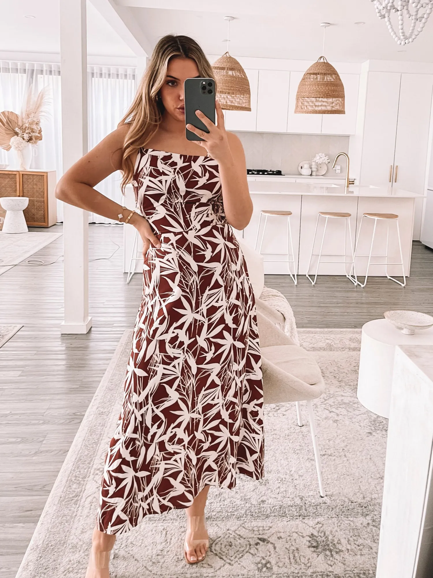Clearance Catrice Dress - Leafy Mocha Cut Out Dresses|Midi Dresses