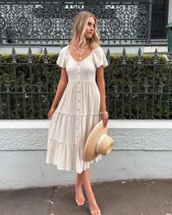 Online Celie Dress - Beige Linen Dresses|Basic Dresses