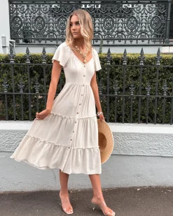 Online Celie Dress - Beige Linen Dresses|Basic Dresses