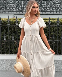 Online Celie Dress - Beige Linen Dresses|Basic Dresses