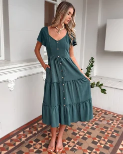 Celie Dress - Deep Green Linen Dresses|Maternity Dresses