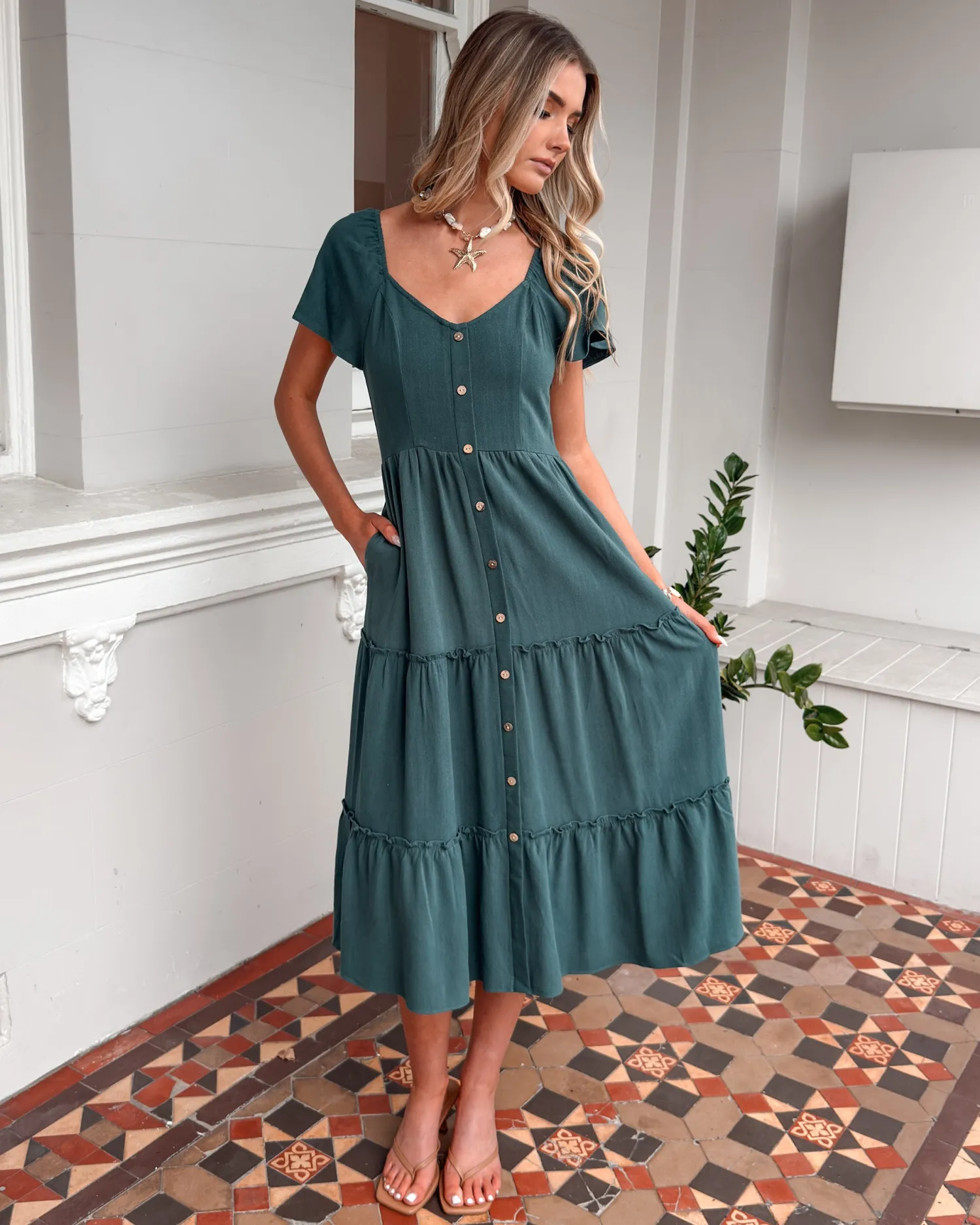 Celie Dress - Deep Green Linen Dresses|Maternity Dresses
