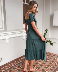 Celie Dress - Deep Green Linen Dresses|Maternity Dresses