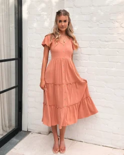 Clearance Celie Dress - Rust Linen Dresses|Basic Dresses