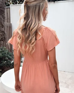 Clearance Celie Dress - Rust Linen Dresses|Basic Dresses