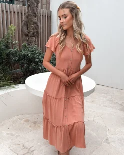 Clearance Celie Dress - Rust Linen Dresses|Basic Dresses