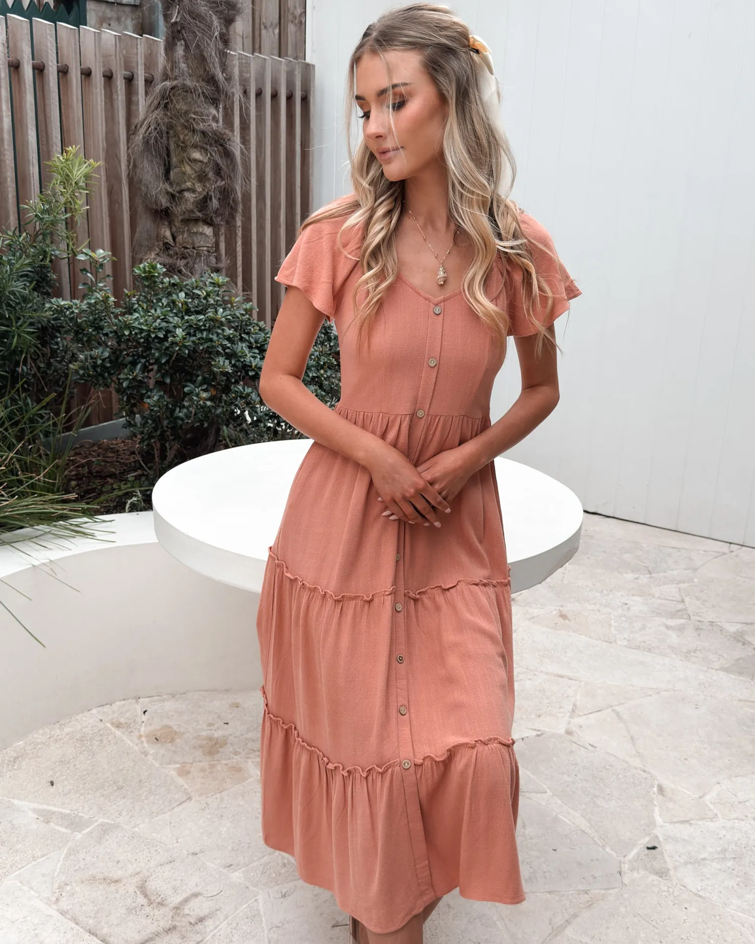 Clearance Celie Dress - Rust Linen Dresses|Basic Dresses
