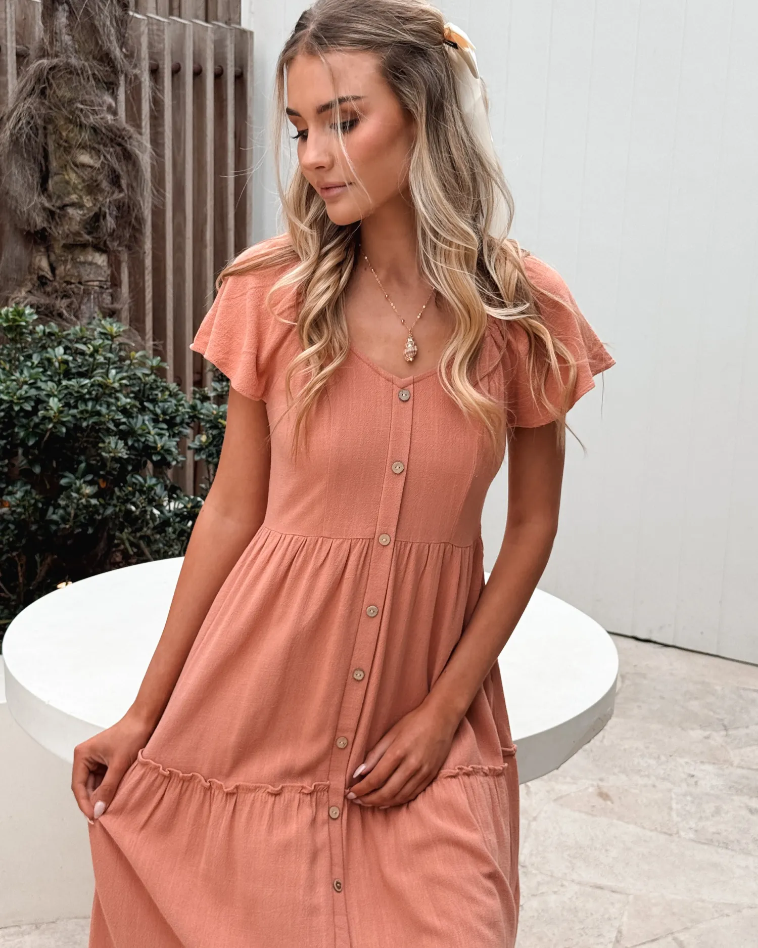 Clearance Celie Dress - Rust Linen Dresses|Basic Dresses