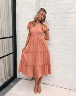Clearance Celie Dress - Rust Linen Dresses|Basic Dresses