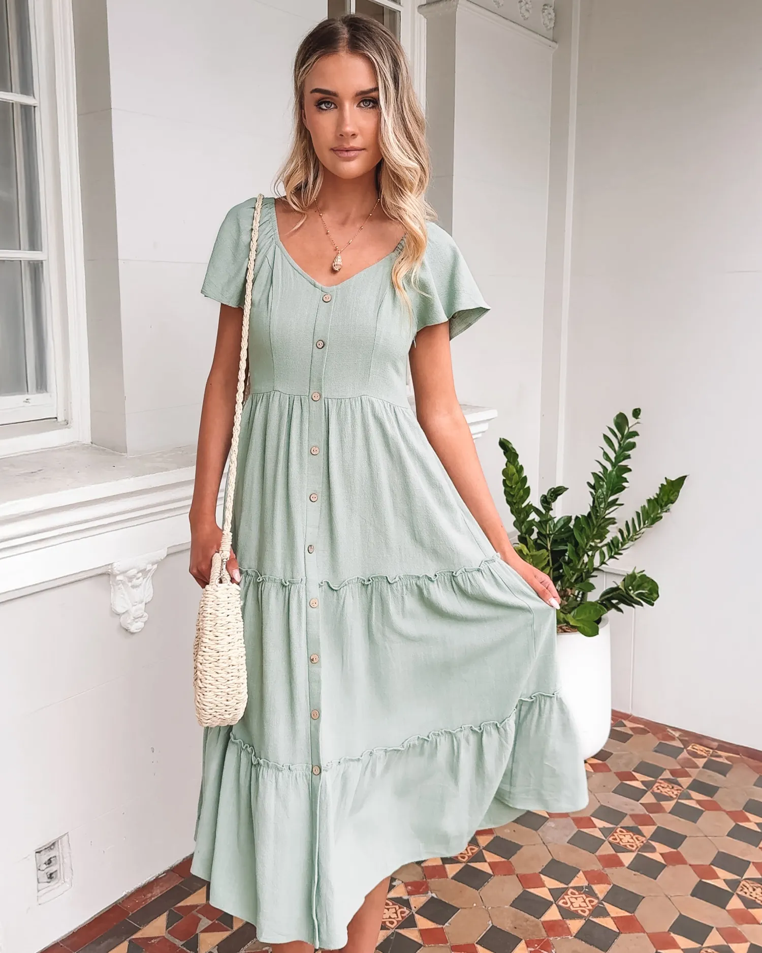Hot Celie Dress - Sage Linen Dresses|Maternity Dresses