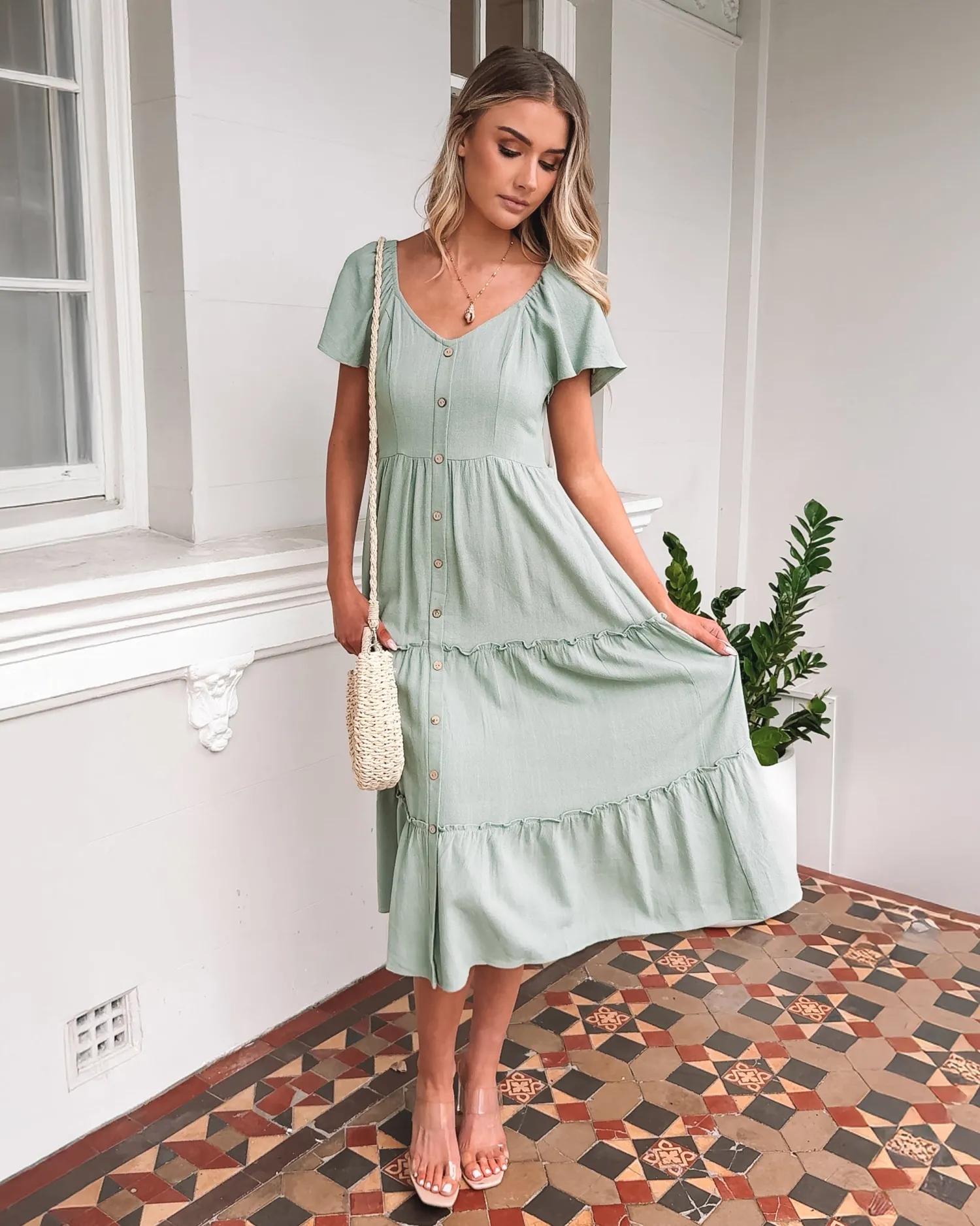 Hot Celie Dress - Sage Linen Dresses|Maternity Dresses
