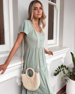 Hot Celie Dress - Sage Linen Dresses|Maternity Dresses