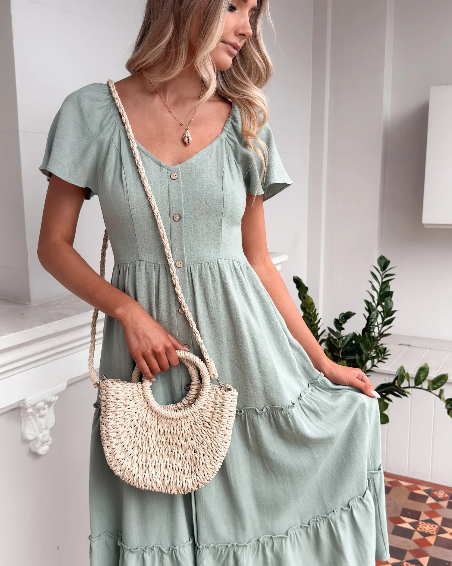 Hot Celie Dress - Sage Linen Dresses|Maternity Dresses