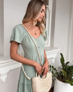 Hot Celie Dress - Sage Linen Dresses|Maternity Dresses