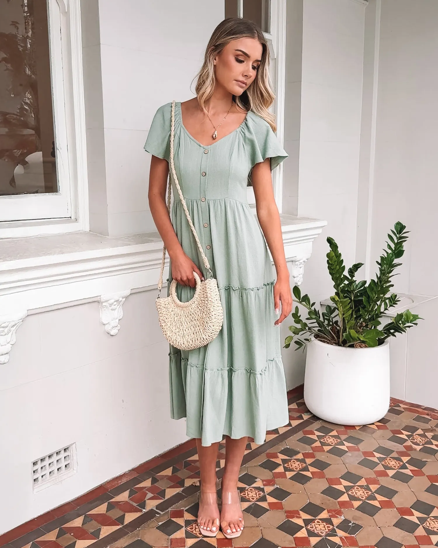 Hot Celie Dress - Sage Linen Dresses|Maternity Dresses