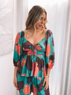 Outlet Conley Top - Botanical Turquoise Maternity Tops|Maternity Tops