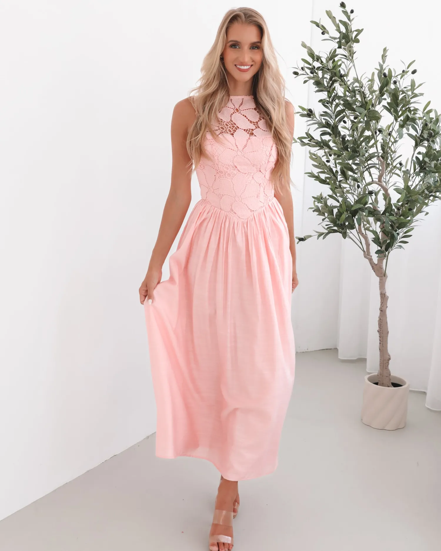 Contessa Dress - Pink Lace Dresses|Maxi Dresses