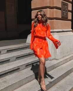 New Daenerys Dress - Orange Print Long Sleeve Dresses|Date Night Dresses