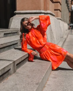 New Daenerys Dress - Orange Print Long Sleeve Dresses|Date Night Dresses