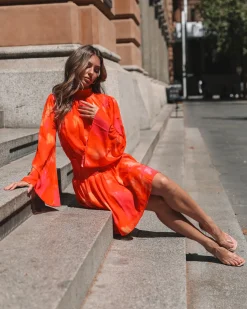 New Daenerys Dress - Orange Print Long Sleeve Dresses|Date Night Dresses
