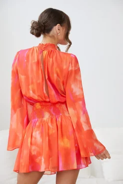 New Daenerys Dress - Orange Print Long Sleeve Dresses|Date Night Dresses