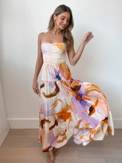 Online Daliah Dress - Peach Print Maxi Dresses|Holiday Dresses