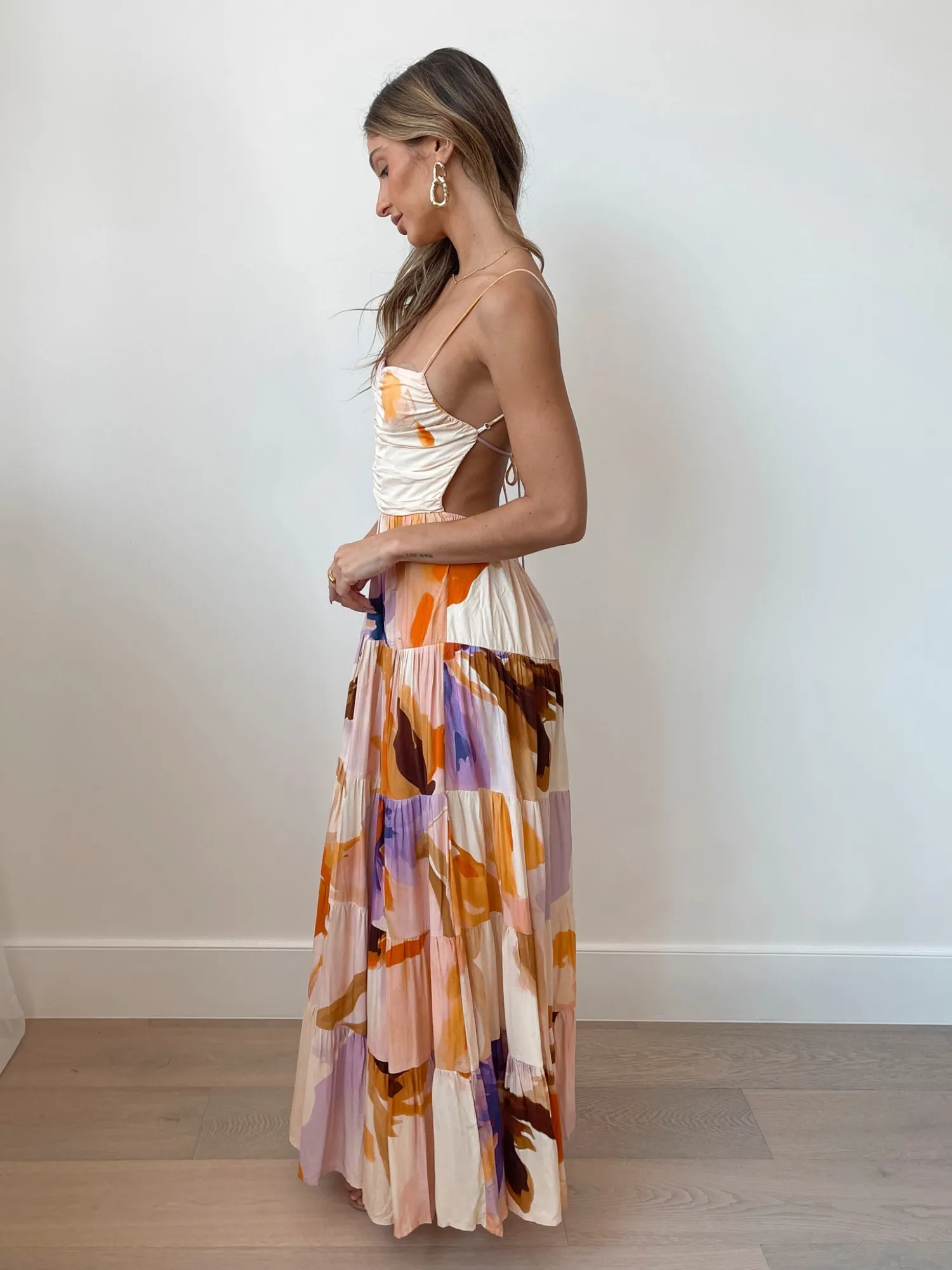 Online Daliah Dress - Peach Print Maxi Dresses|Holiday Dresses