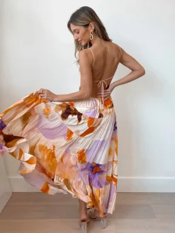 Online Daliah Dress - Peach Print Maxi Dresses|Holiday Dresses