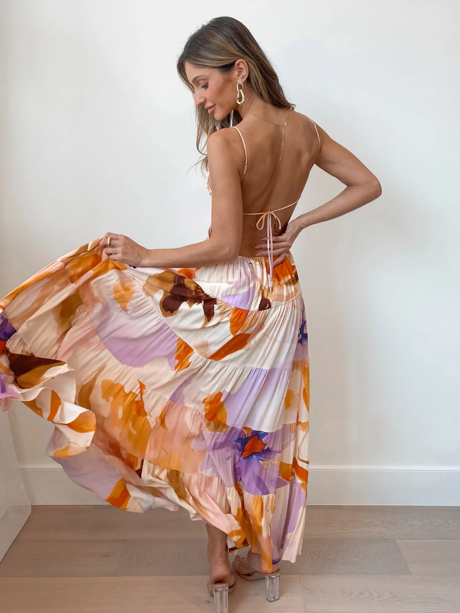 Online Daliah Dress - Peach Print Maxi Dresses|Holiday Dresses