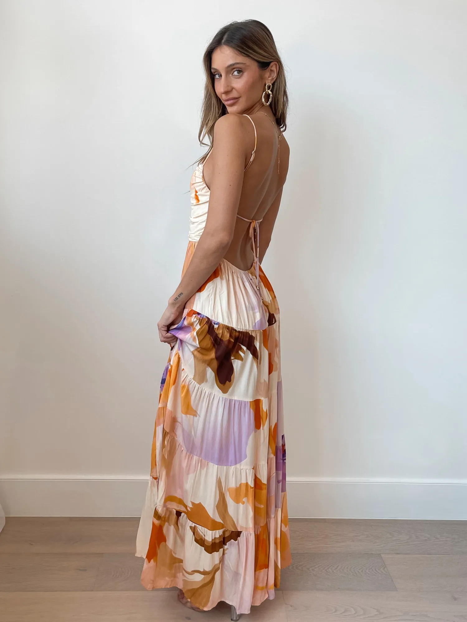 Online Daliah Dress - Peach Print Maxi Dresses|Holiday Dresses