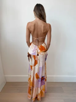 Online Daliah Dress - Peach Print Maxi Dresses|Holiday Dresses