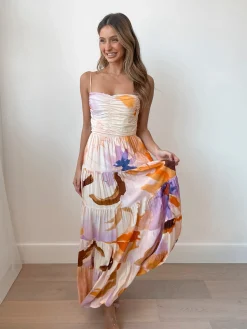 Online Daliah Dress - Peach Print Maxi Dresses|Holiday Dresses