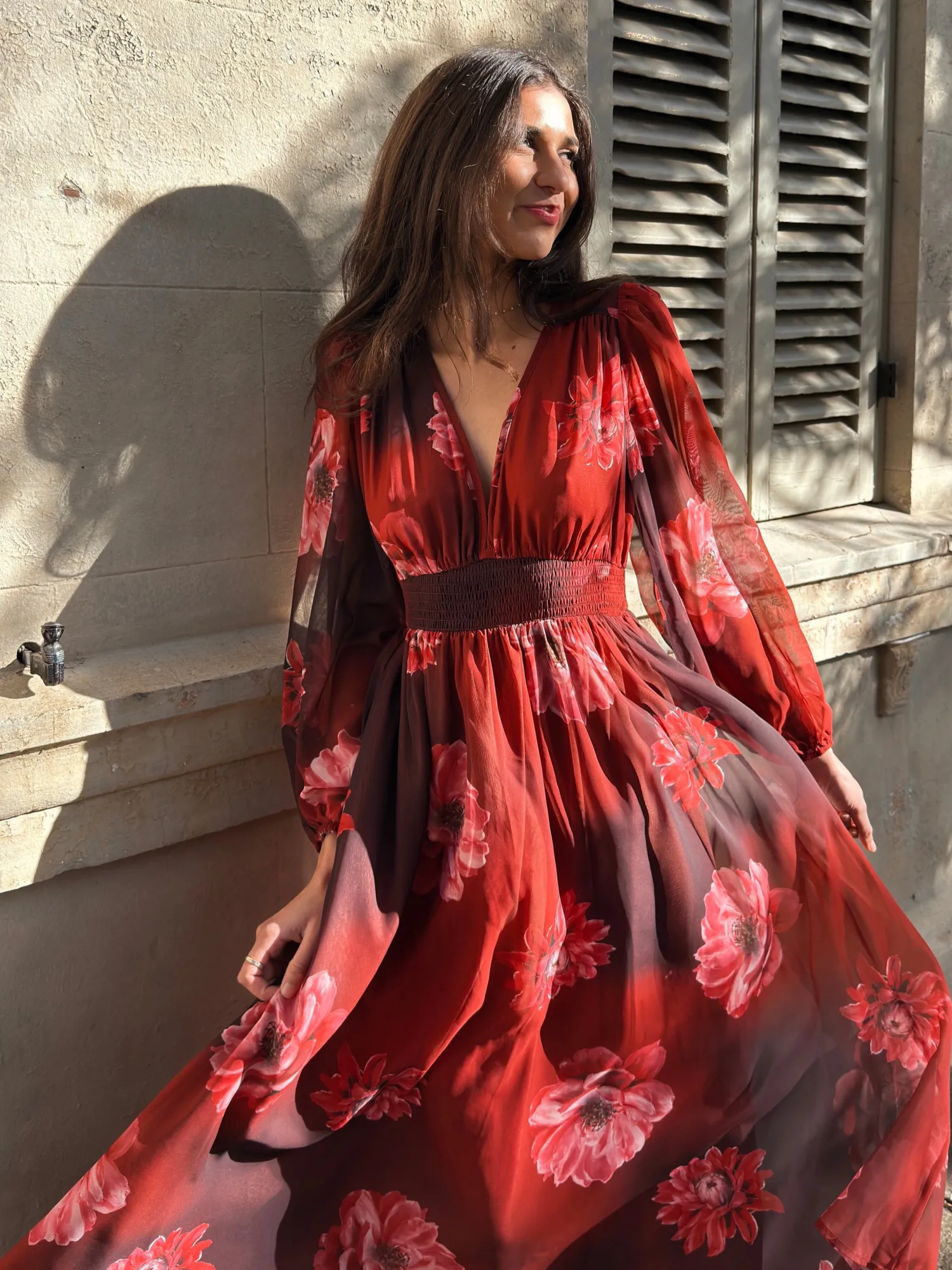 New Dalitha Dress - Red Floral Floral Dresses|Long Sleeve Dresses