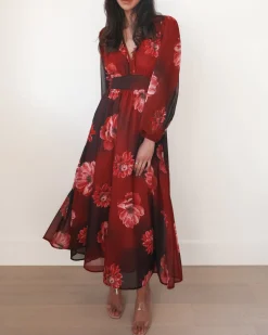 New Dalitha Dress - Red Floral Floral Dresses|Long Sleeve Dresses