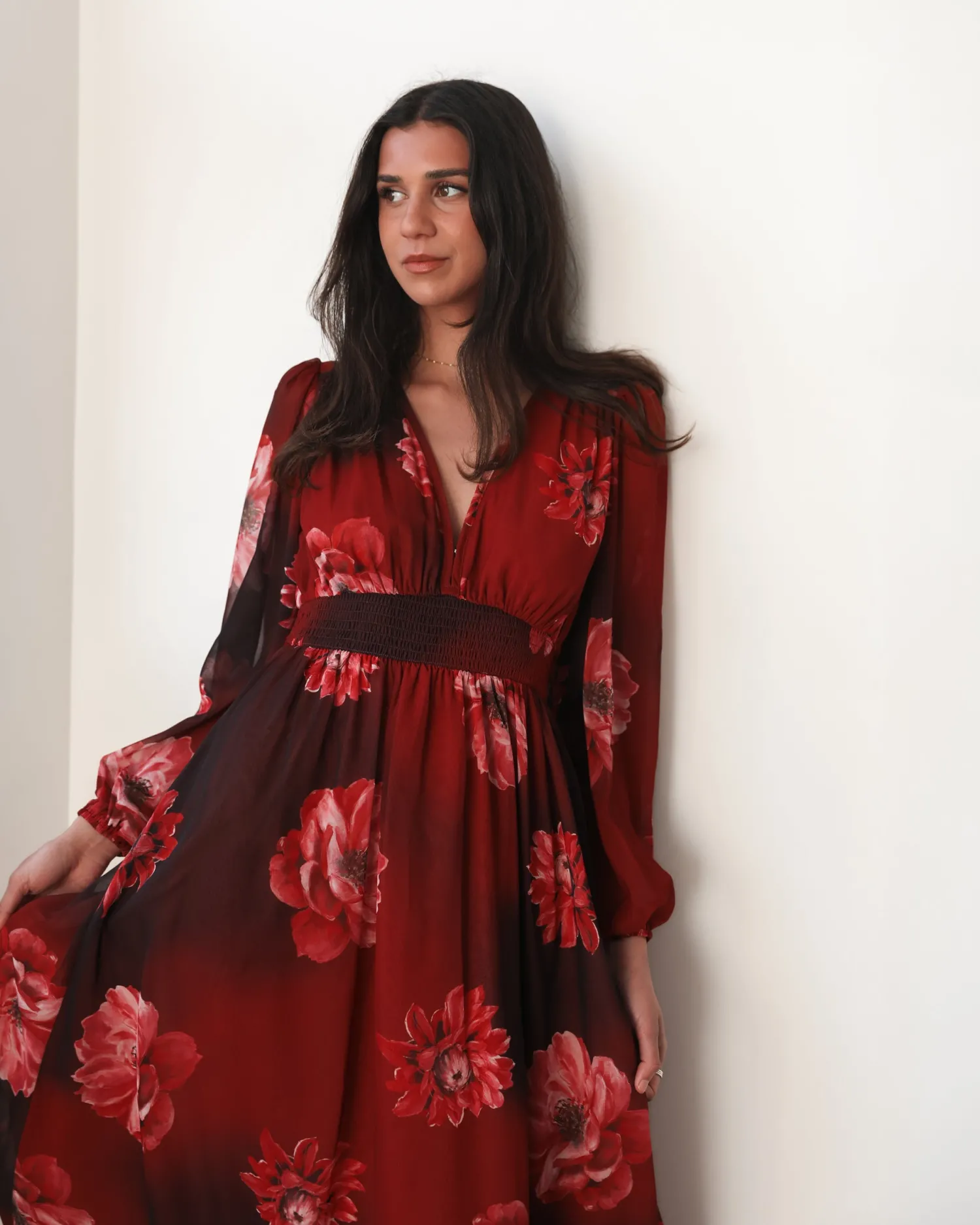 New Dalitha Dress - Red Floral Floral Dresses|Long Sleeve Dresses
