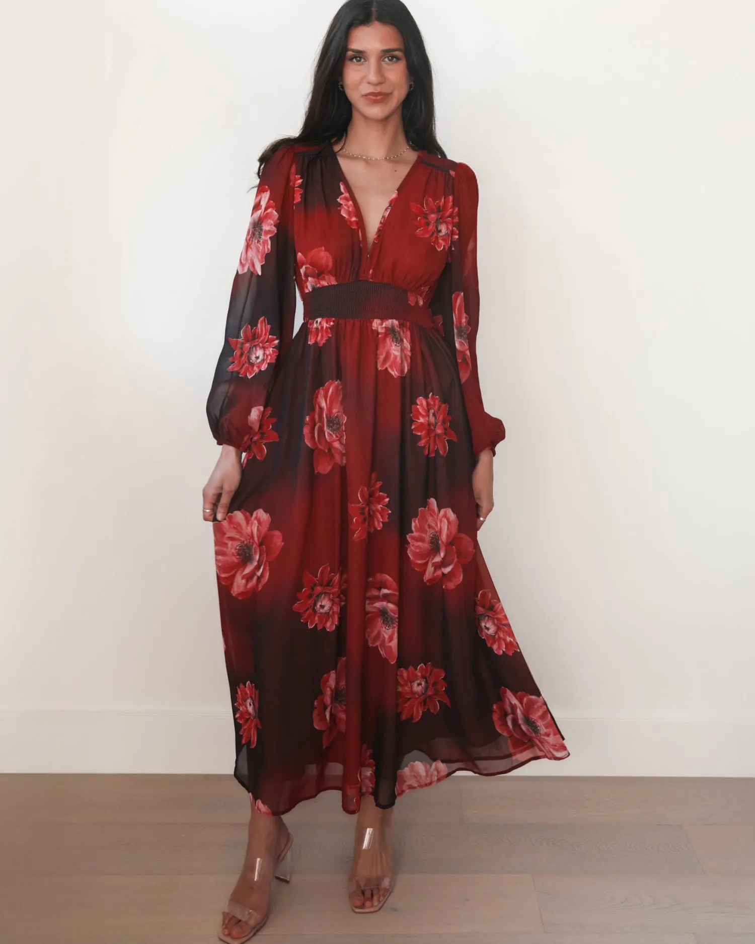 New Dalitha Dress - Red Floral Floral Dresses|Long Sleeve Dresses