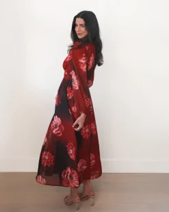 New Dalitha Dress - Red Floral Floral Dresses|Long Sleeve Dresses