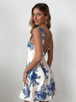 Outlet Deondra Dress - Blue Floral Floral Dresses|Mini Dresses