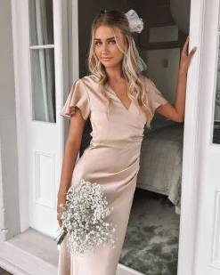 Online Doren Dress - Champagne Satin Dresses|Curve Dresses