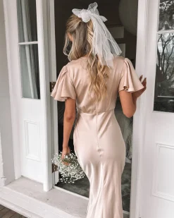 Online Doren Dress - Champagne Satin Dresses|Curve Dresses