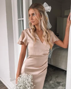 Online Doren Dress - Champagne Satin Dresses|Curve Dresses