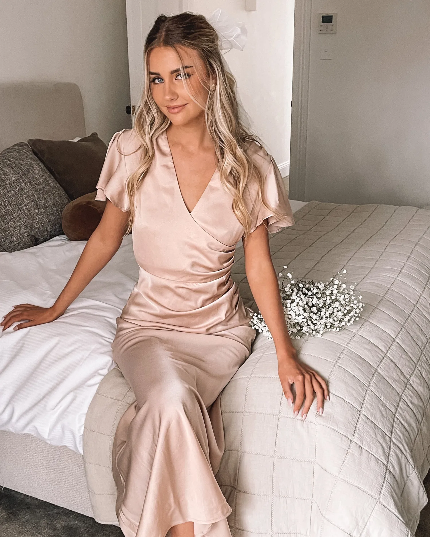 Online Doren Dress - Champagne Satin Dresses|Curve Dresses