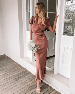 Hot Doren Dress - Rust Satin Dresses|Curve Dresses