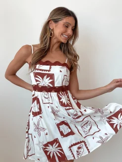 Dorienne Dress - Brown Print Cut Out Dresses|Mini Dresses
