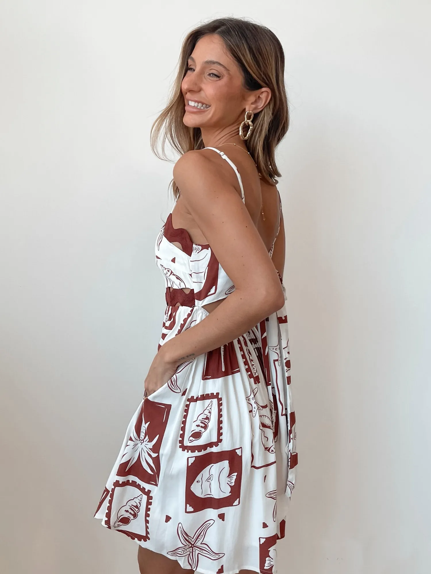 Dorienne Dress - Brown Print Cut Out Dresses|Mini Dresses