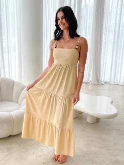 Elarise Dress - Yellow Linen Dresses|Cut Out Dresses