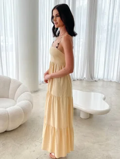 Elarise Dress - Yellow Linen Dresses|Cut Out Dresses