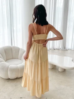 Elarise Dress - Yellow Linen Dresses|Cut Out Dresses
